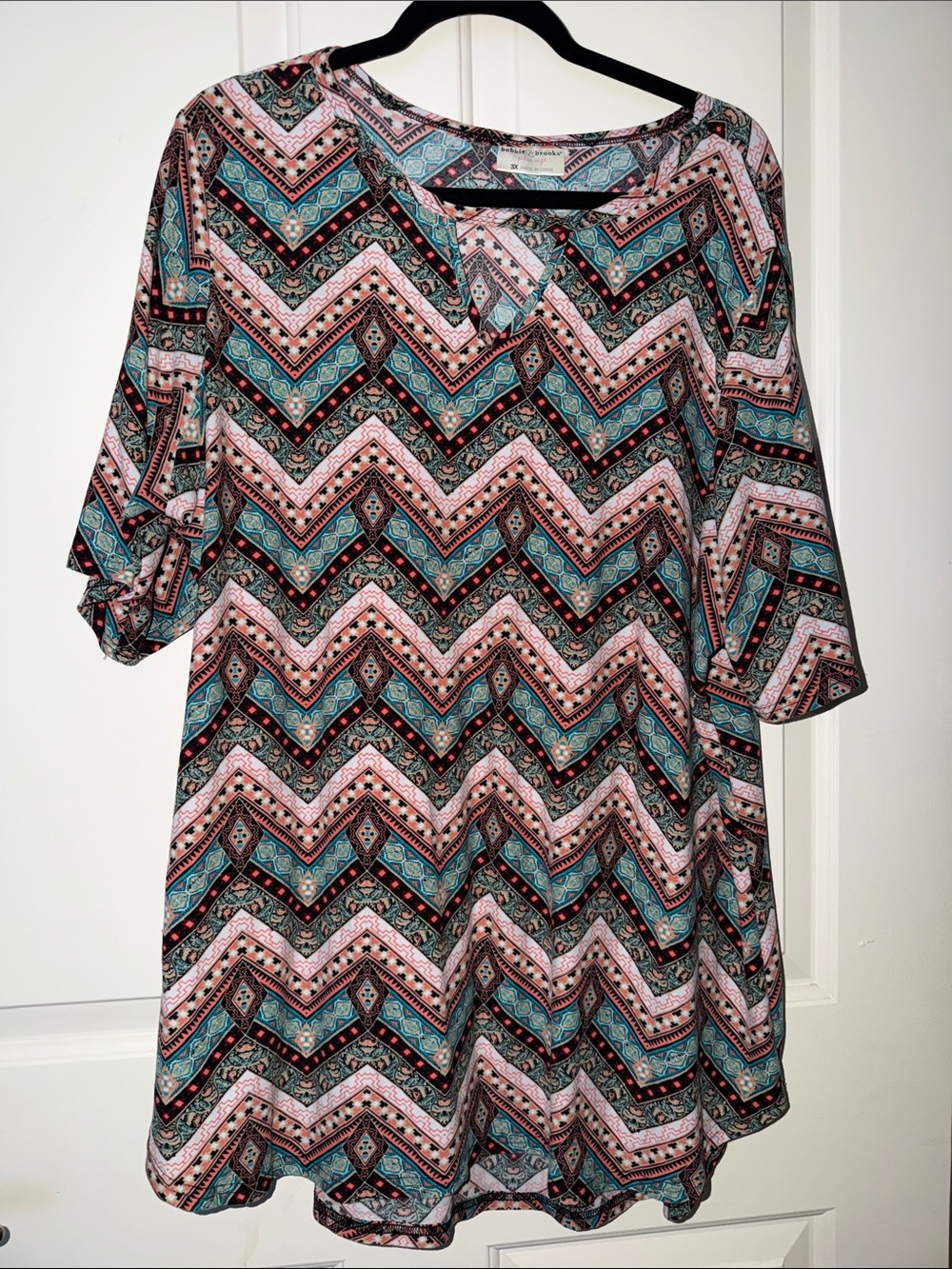 Bobbie Brooks Pink and Teal Chevron Tunic Top